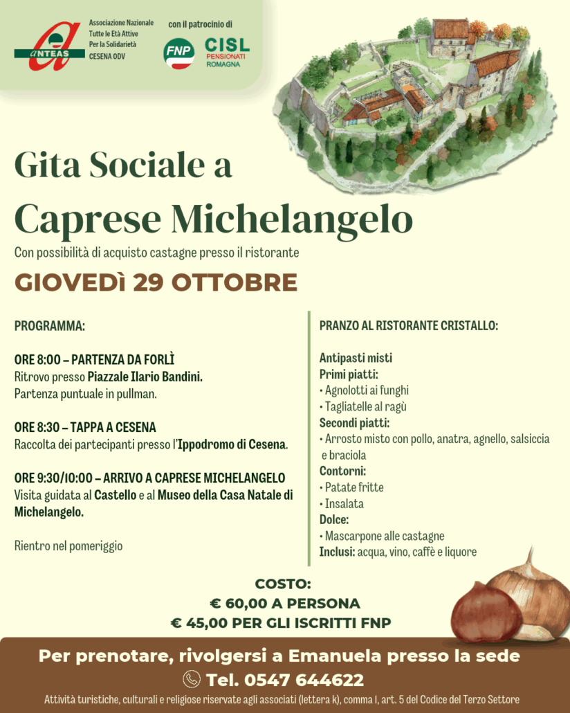 Gita sociale Caprese Michelangelo - Programma
